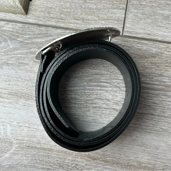Cleo Black Silver Tone Leather Belt Made in Canada - Picture 3 of 16